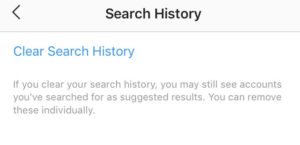 خيار Clear Search History في حساب انستقرام